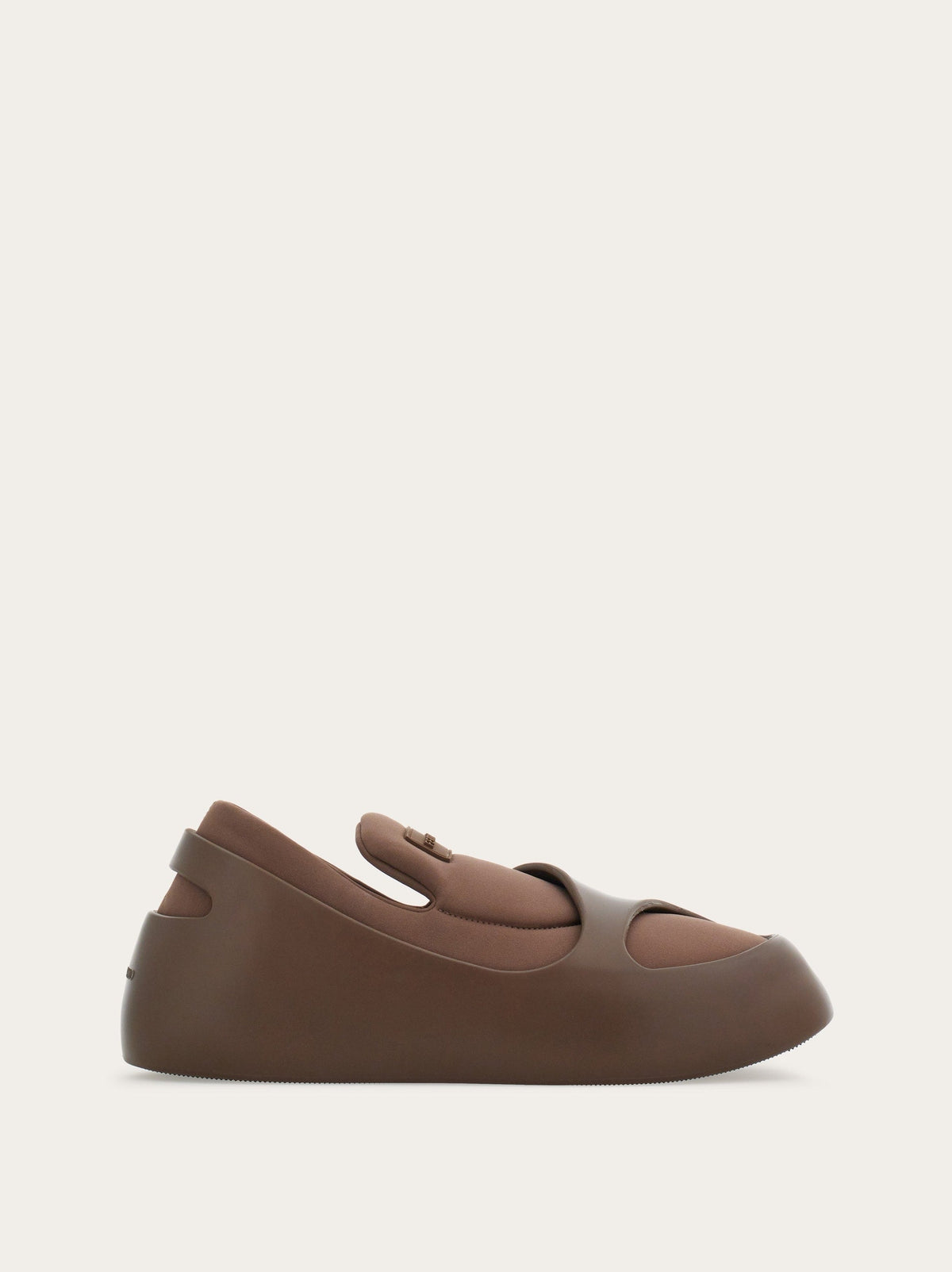 Medium brown Salvatore Ferragamo hybrid slip-on sneakers with rubber shell, side view