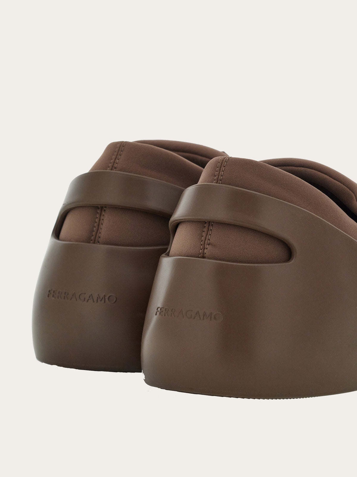 Medium brown Salvatore Ferragamo slip-on sneakers with neoprene sock, top view