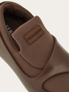 Medium brown Salvatore Ferragamo hybrid slip-ons showing sole construction, bottom view