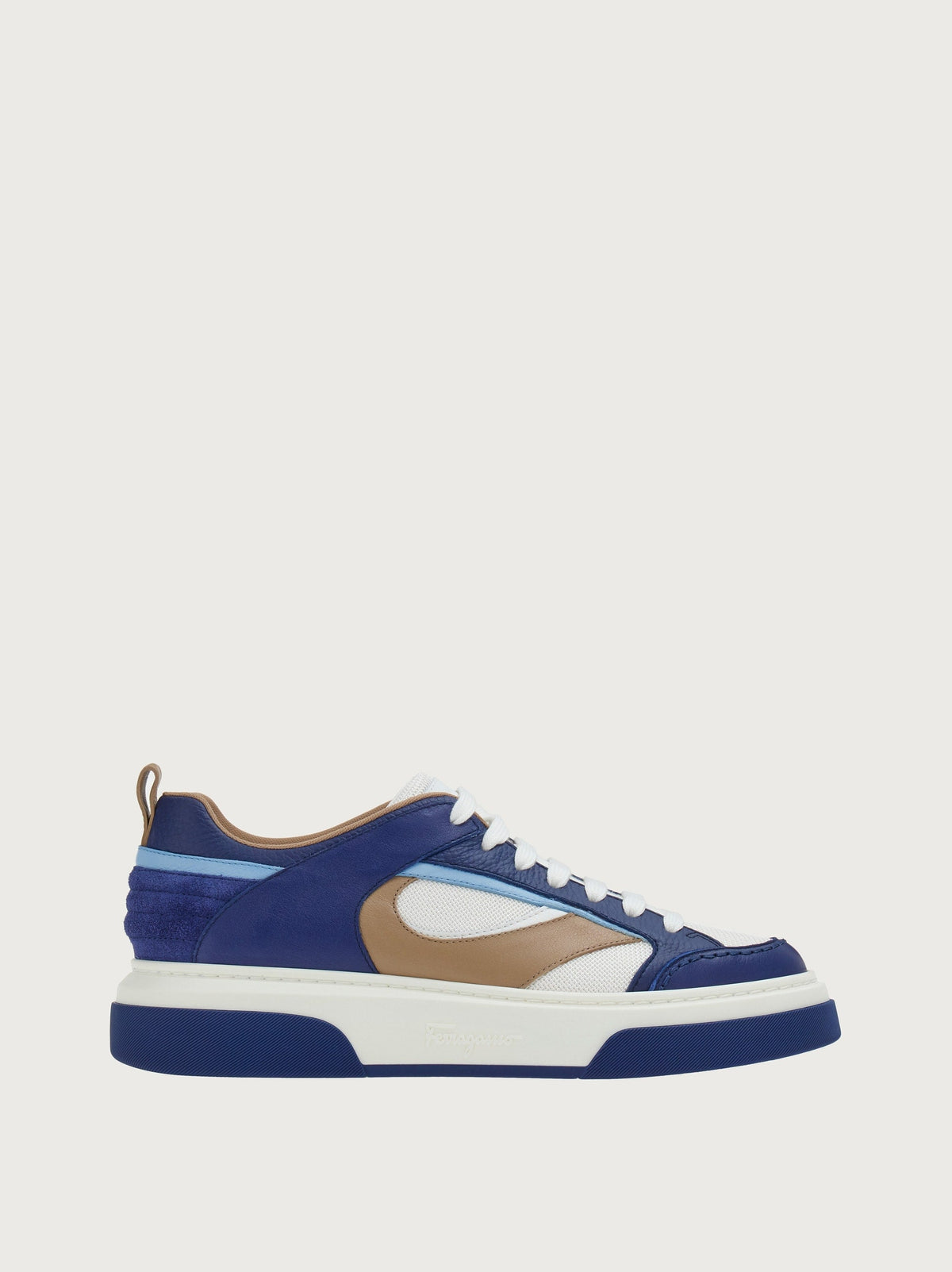 Navy blue Salvatore Ferragamo Cassina calfskin low-top sneakers, side view