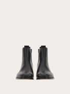 Black leather Chelsea boot by Salvatore Ferragamo, front angle