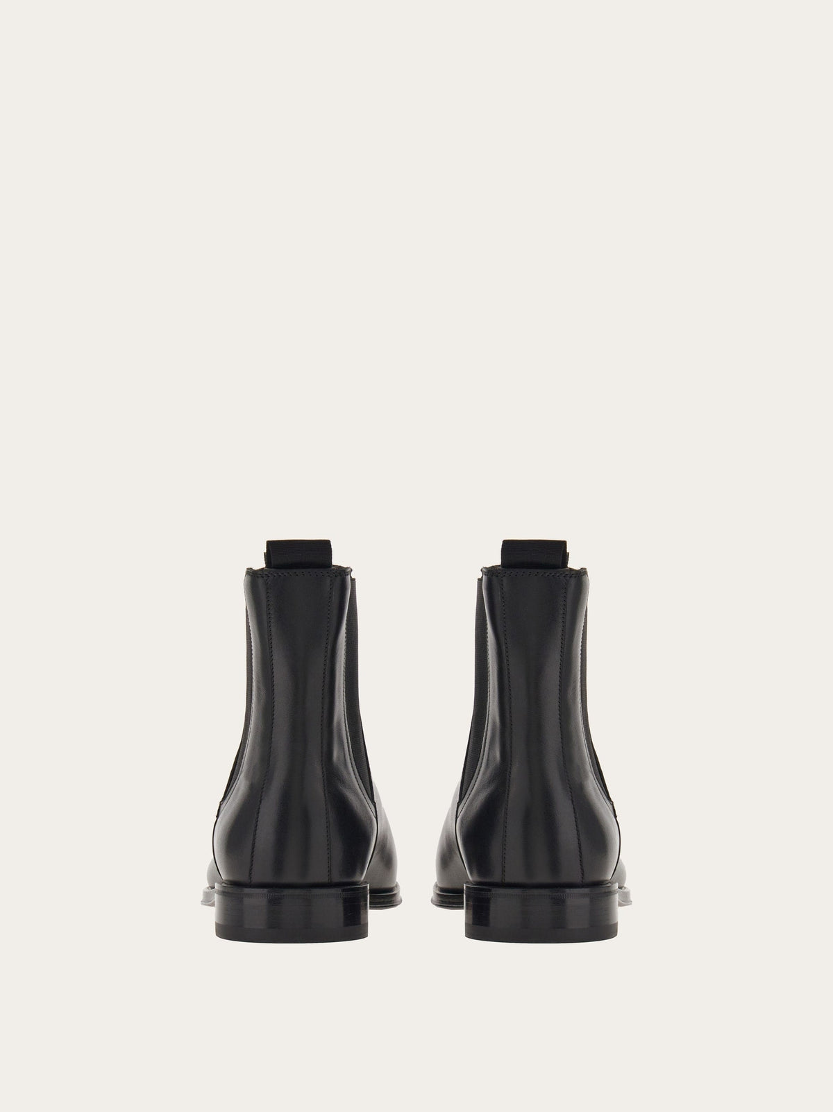 Black leather Chelsea boot by Salvatore Ferragamo, rear view