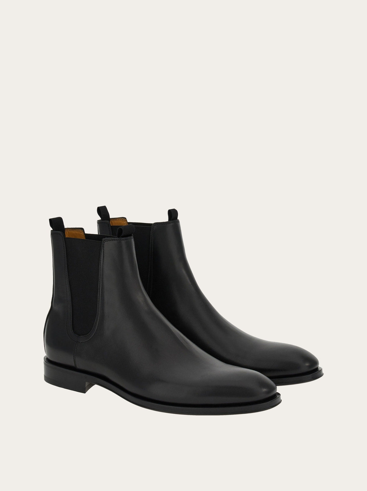 Black leather Chelsea boot by Salvatore Ferragamo, elastic gusset detail