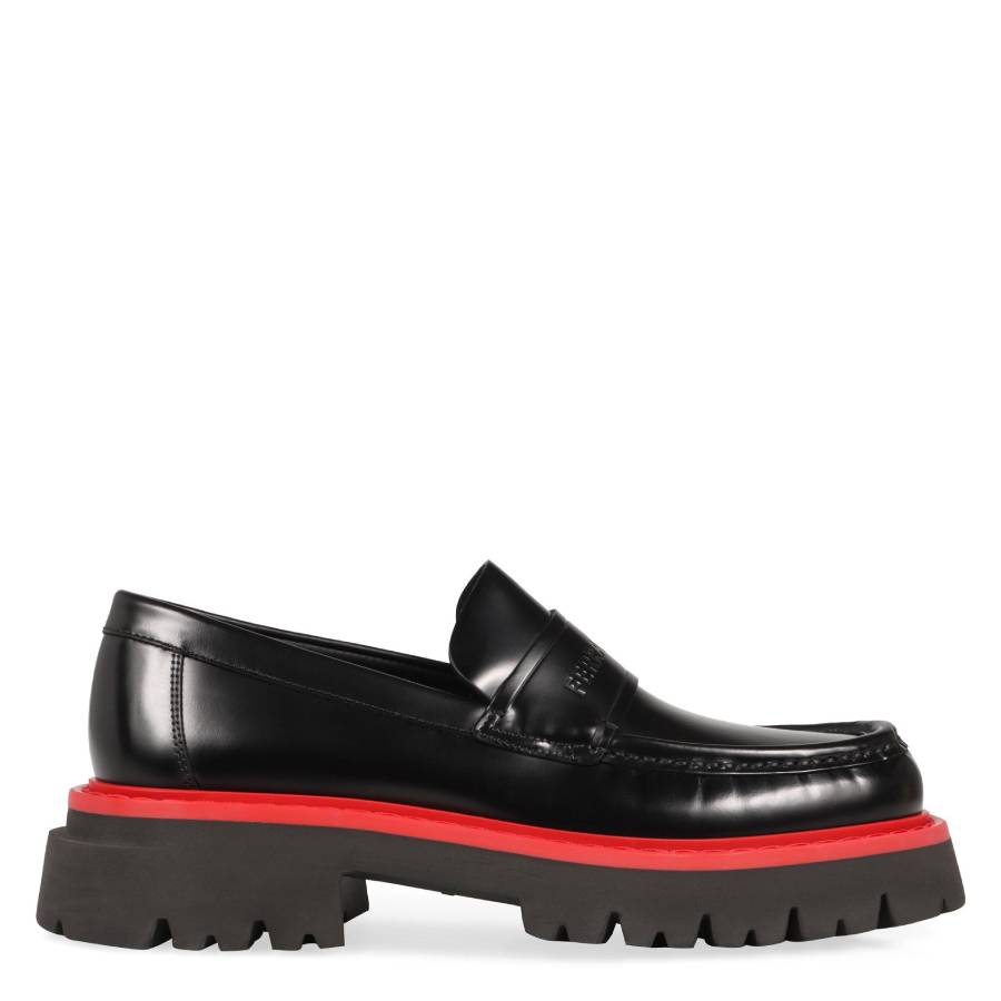 Black Salvatore Ferragamo Fergal loafer detail of logo-debossed leather strap