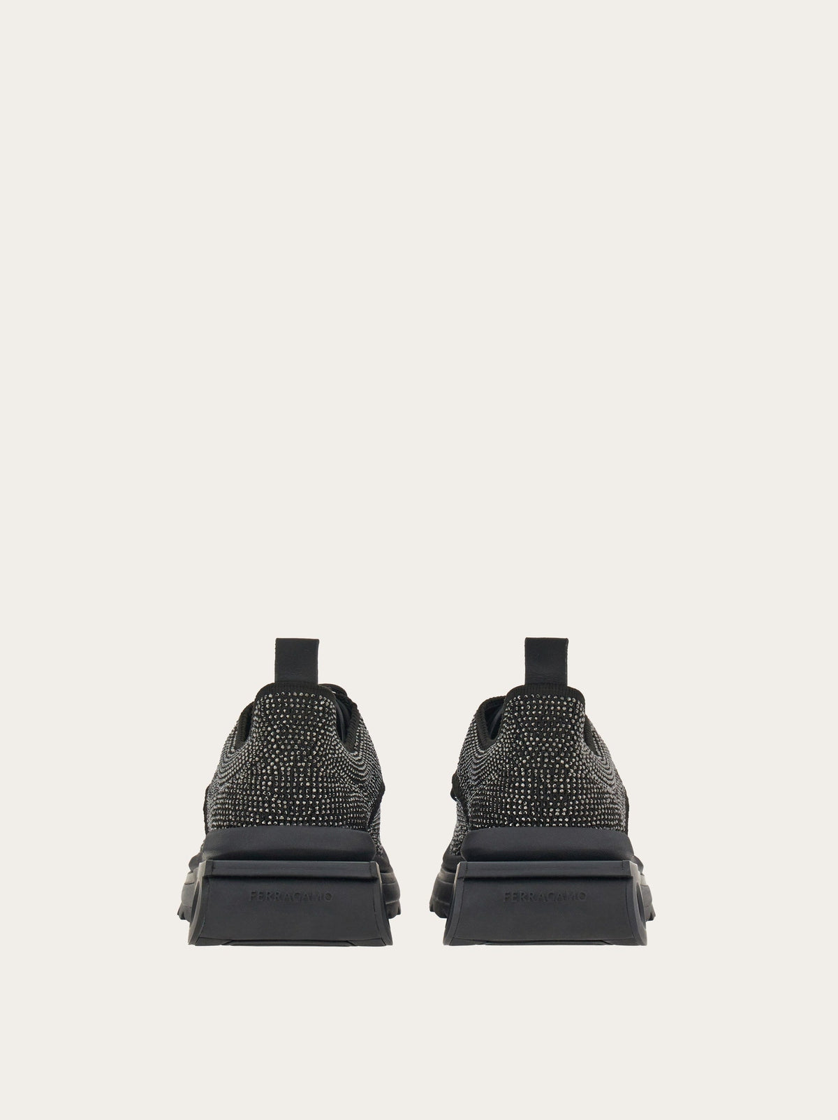 Black Salvatore Ferragamo Nima sneakers, rhinestone detail close-up