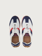 Blue Salvatore Ferragamo suede sneaker with chunky sole, front angle