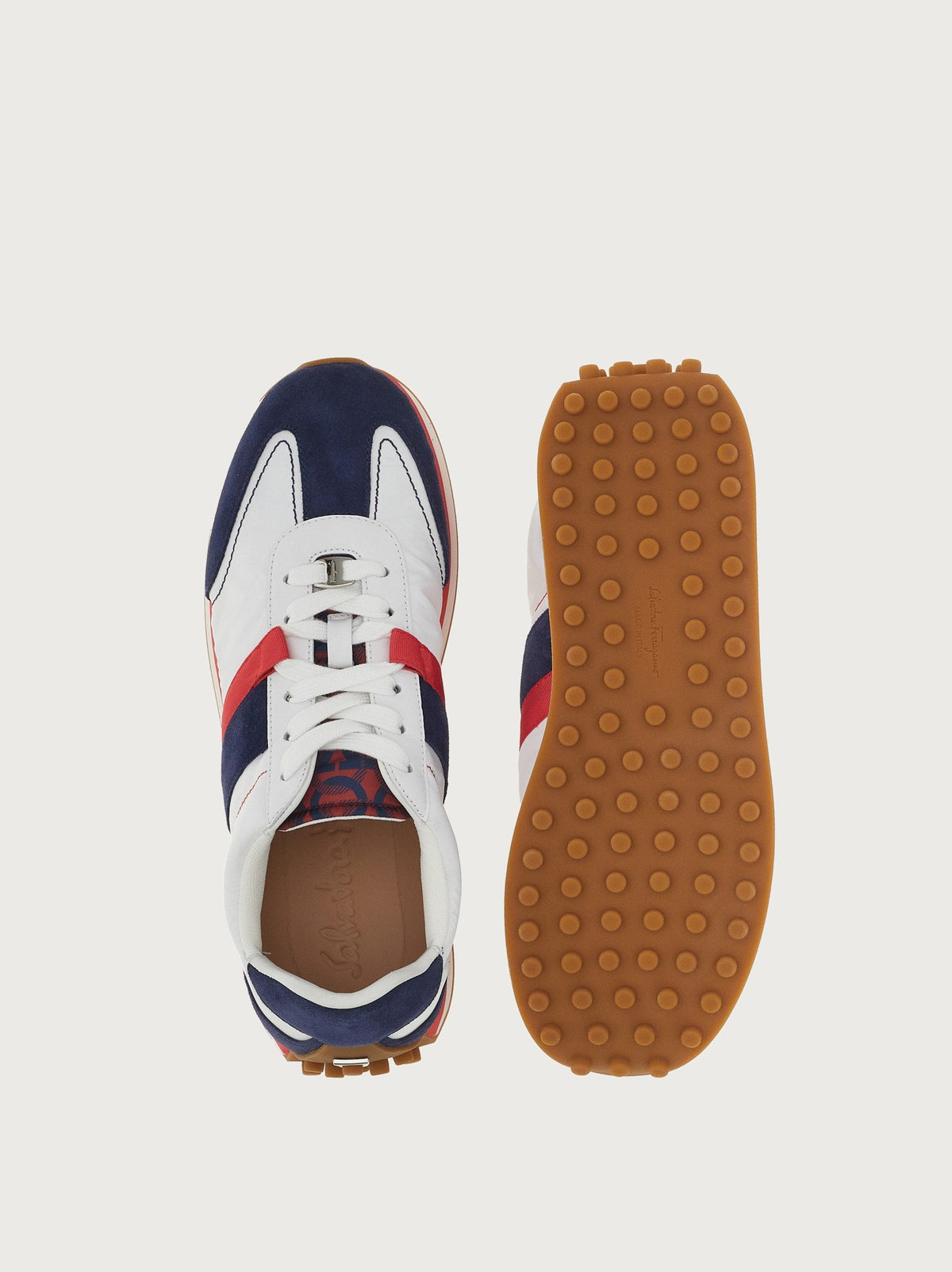 Salvatore Ferragamo suede sneaker sole detail, lugged rubber outsole