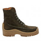Salvatore Ferragamo green suede moc-toe boot, rear view showing lace-up detail