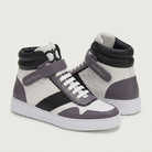 Salvatore Ferragamo high-top sneaker showing colorblock detail and lace-up closure