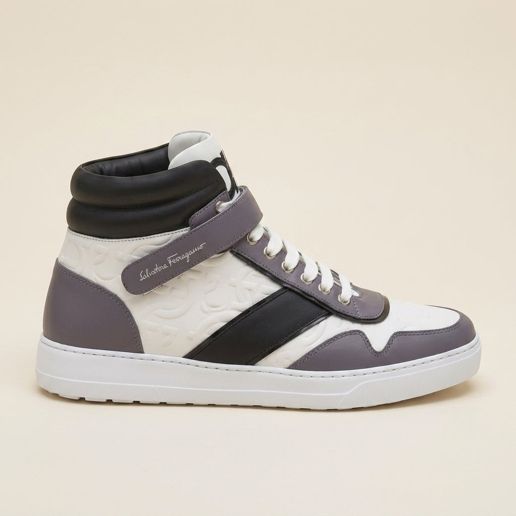 White rubber sole detail of Salvatore Ferragamo high-top sneaker