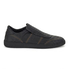 Salvatore Ferragamo Cibreo black leather sneaker showing wide strap detail, top view