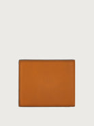 Tan bifold wallet by Salvatore Ferragamo with Gancini hardware, side view