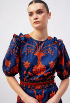 Floral midi dress with puffed three-quarter sleeves by Beyond by Vera, side view