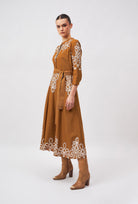 Multicolor embroidered Harper dress by Beyond by Vera, back view on model