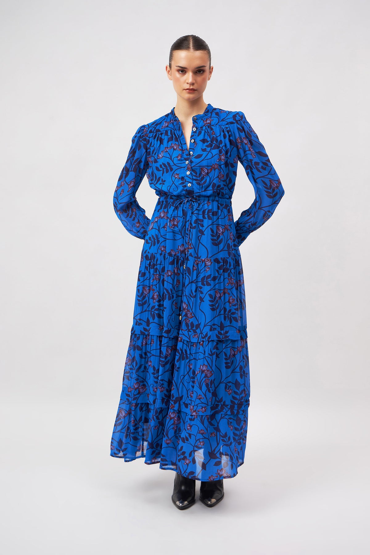 Multicolor floral Sissi maxi dress, front view by Beyond by Vera