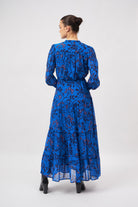 Floral maxi dress with brass embellishments, close-up of collar ties by Beyond by Vera