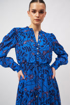 Floral maxi dress with structured long sleeves, side view by Beyond by Vera