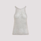 Beige Tom Ford rhinestone halter top with ribbed edges, back view