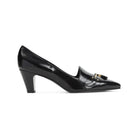 Black Celine Queen Pumps with pointed toe and slanted heel, front angle