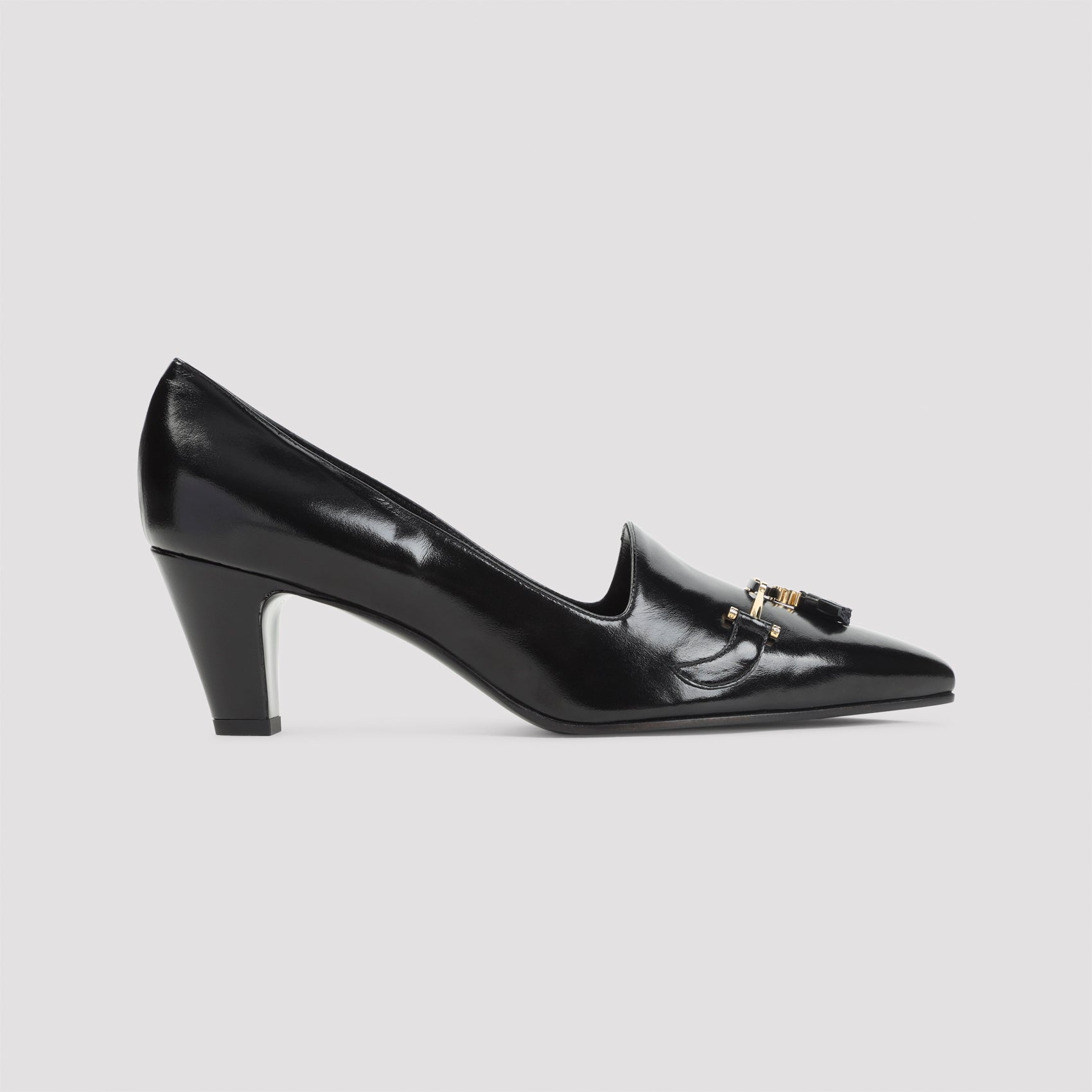 Celine Queen Pumps in black calfskin, rear view showing heel detail
