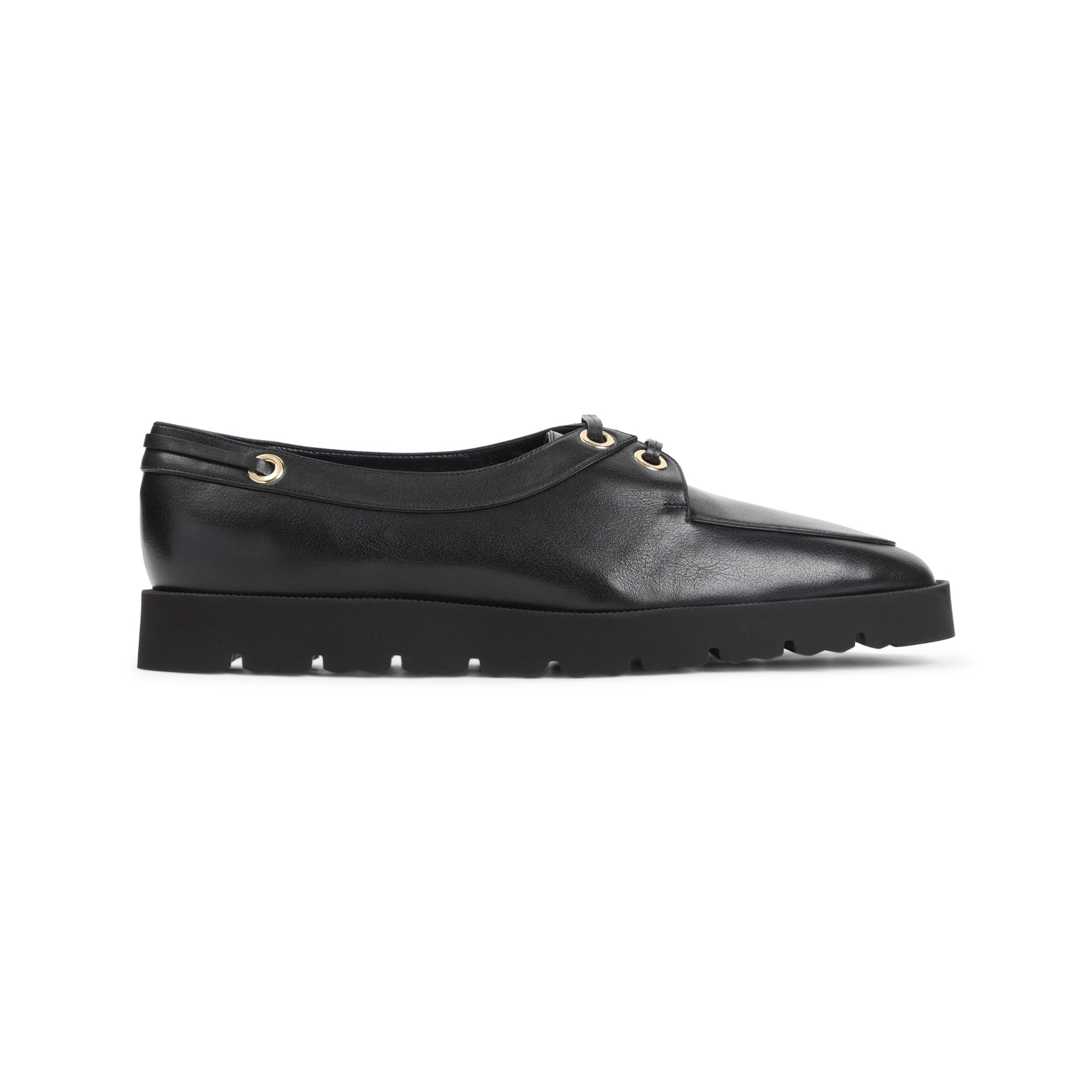 Black Celine chunky loafer with almond toe, front angle by Celine