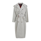 Beige Balenciaga military coat with notched collar and tonal belt, front detail by Balenciaga