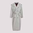 Beige Balenciaga military coat with buttoned shoulder straps, side view by Balenciaga