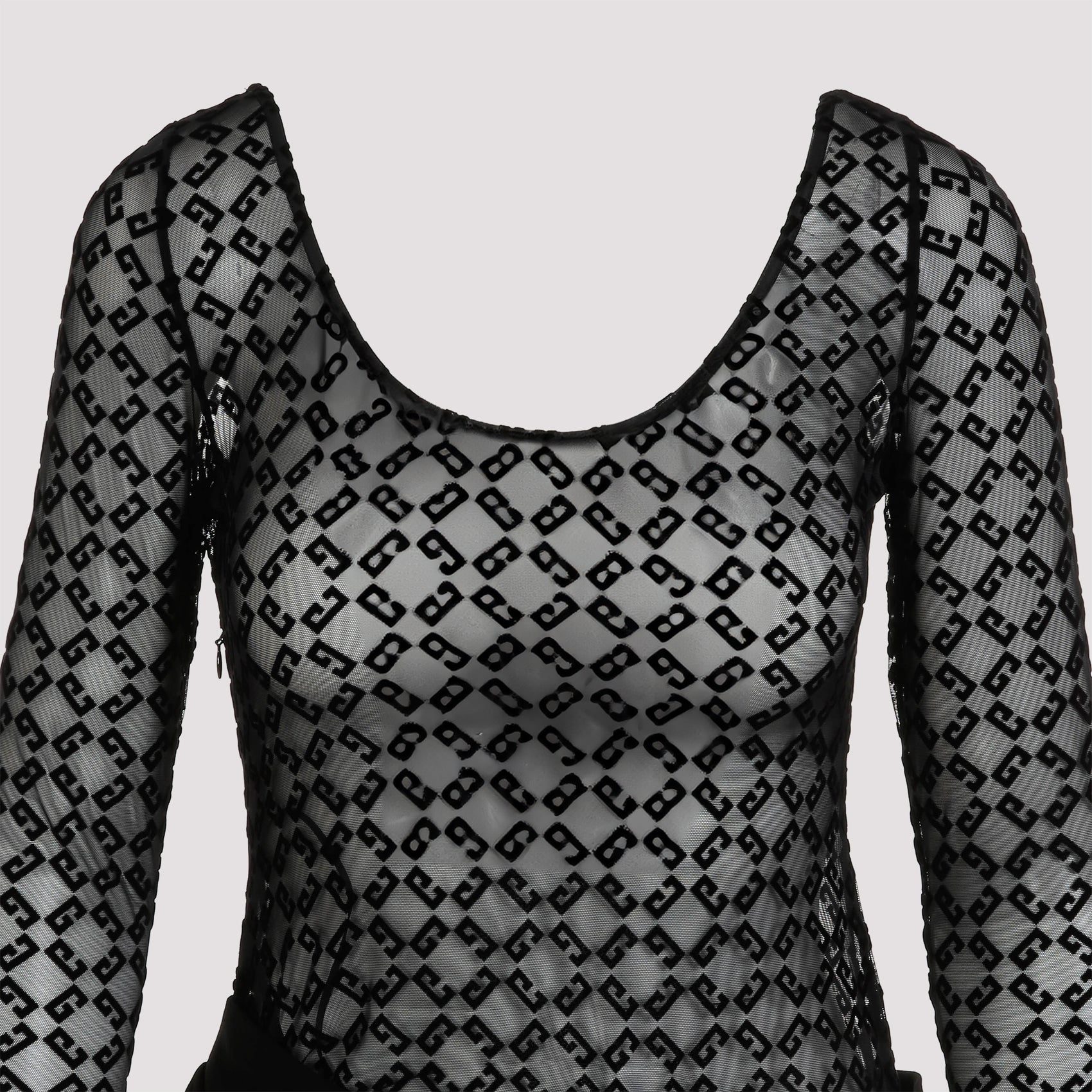 Black Givenchy midi dress with asymmetric draping, detail view
