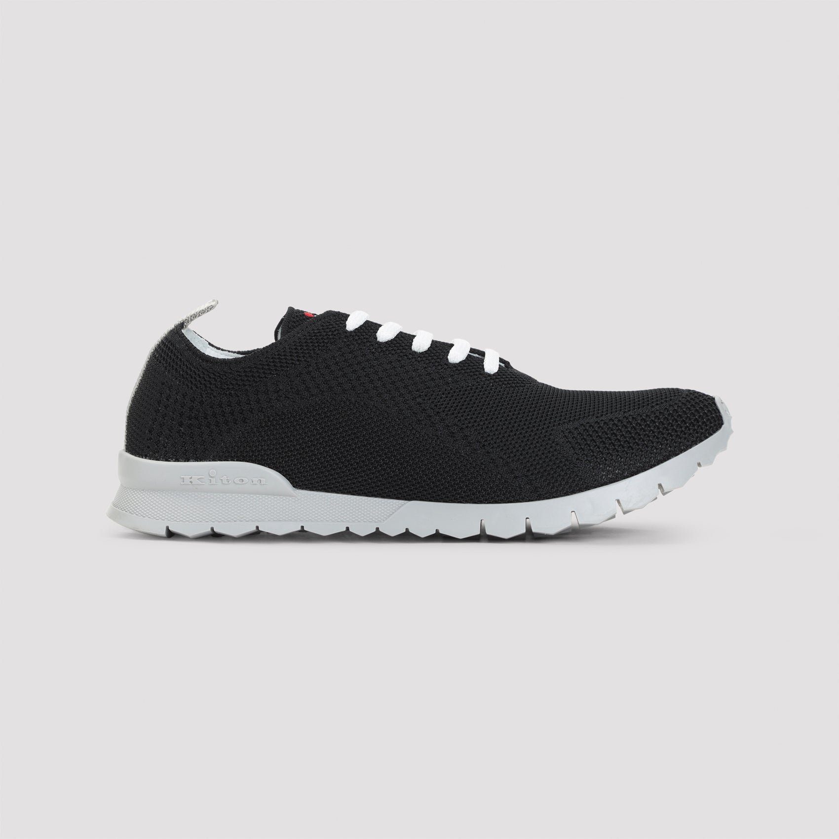 Black Kiton knit low-top sneakers, rear view with pull tab