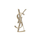Saint Laurent brass brooch with aged finish, angled view