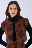 Beyond by Vera quilted vest with shadow floral print, close-up detail
