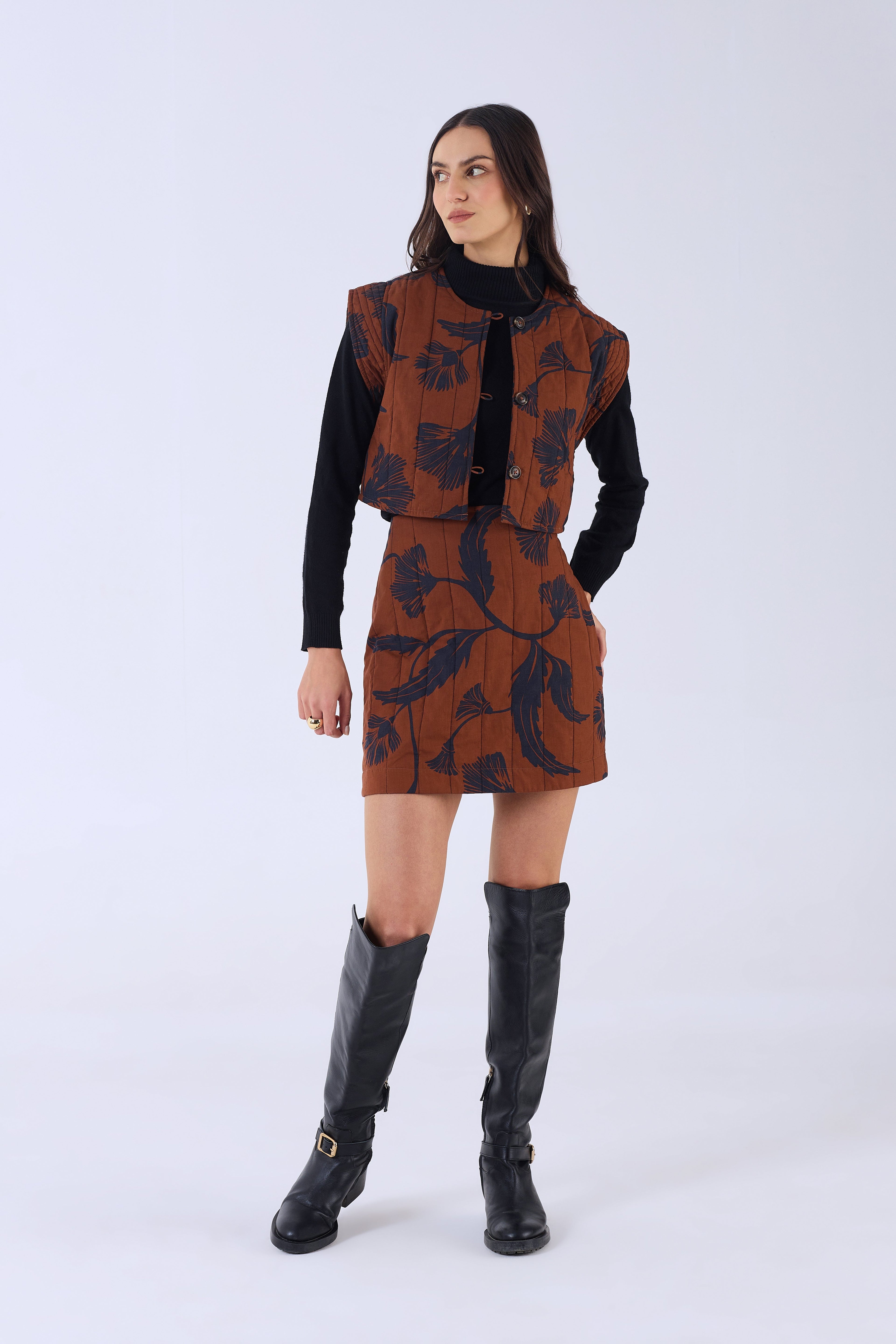 Beyond by Vera Lexie vest showing quilted texture and cap sleeve construction
