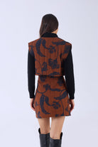 Noir Bloom pattern detail on Beyond by Vera cotton poplin vest