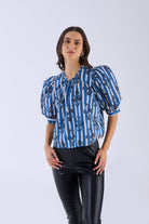 Floral cotton blouse with crew neck by Beyond by Vera, three-quarter view