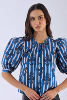 Beyond by Vera cotton poplin blouse with wildflower print, worn front view