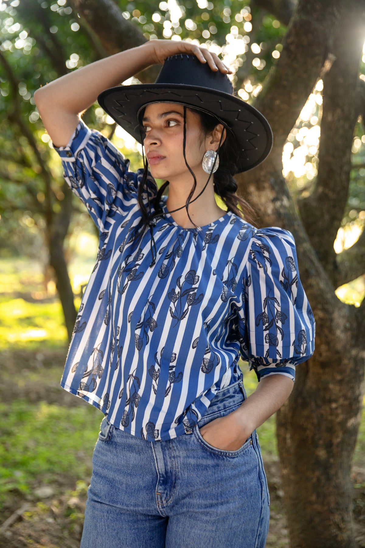 Wildflower print cotton poplin blouse by Beyond by Vera, back view