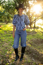 Beyond by Vera Lilly blouse showing puff sleeve panel detail, close-up