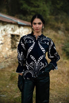 Beyond by Vera Stella blouse with three-quarter puffed sleeves, side view
