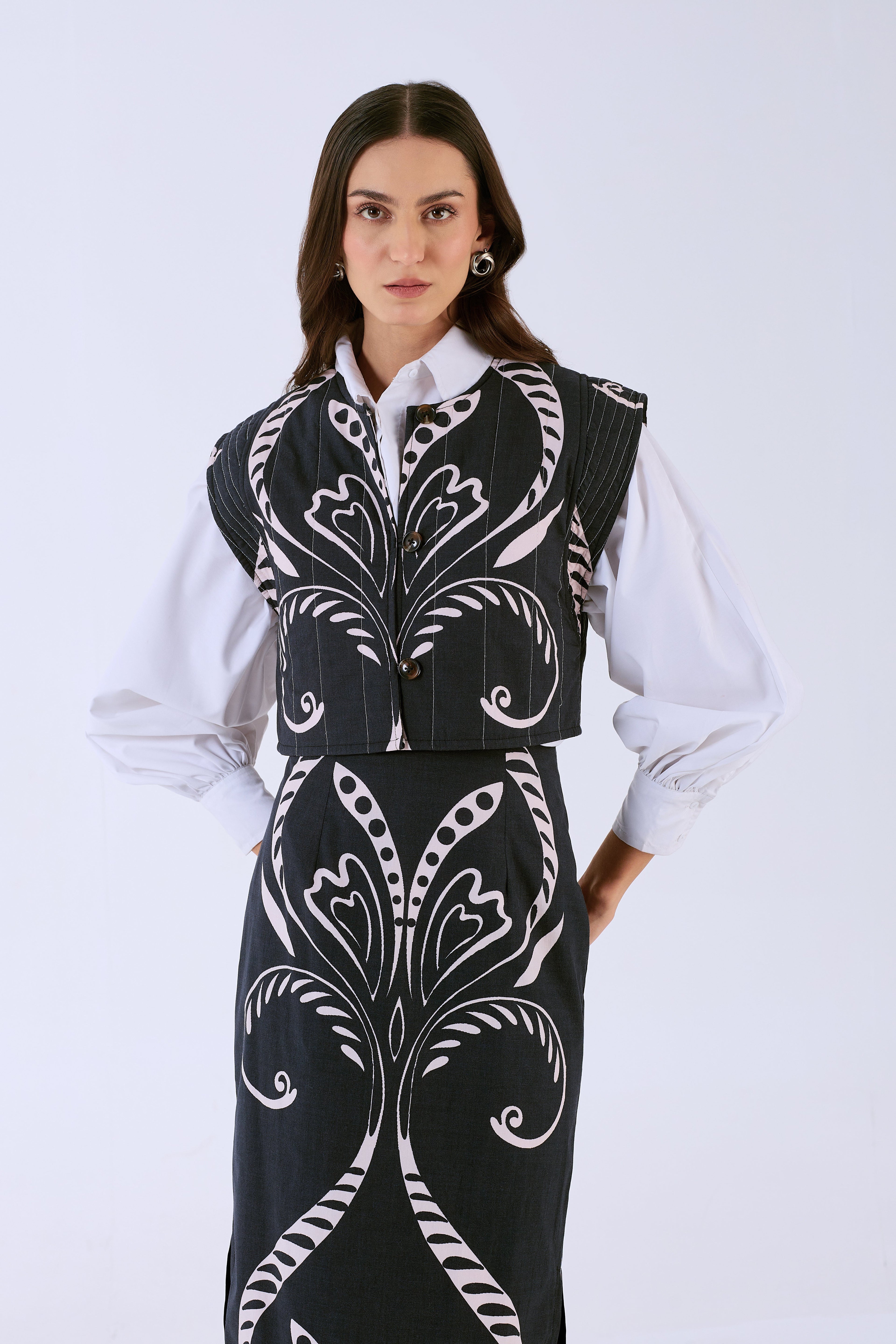 Multicolor Fountain print vest by Beyond by Vera, full front view