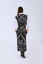 Aspen midi skirt by Beyond by Vera in Fountain print, rear three-quarter view