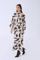 Beyond by Vera Aspen Skirt with Noir Bloom floral pattern, full length view