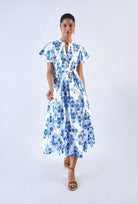 Cotton poplin midi dress with Nautilus print by Beyond by Vera, back view