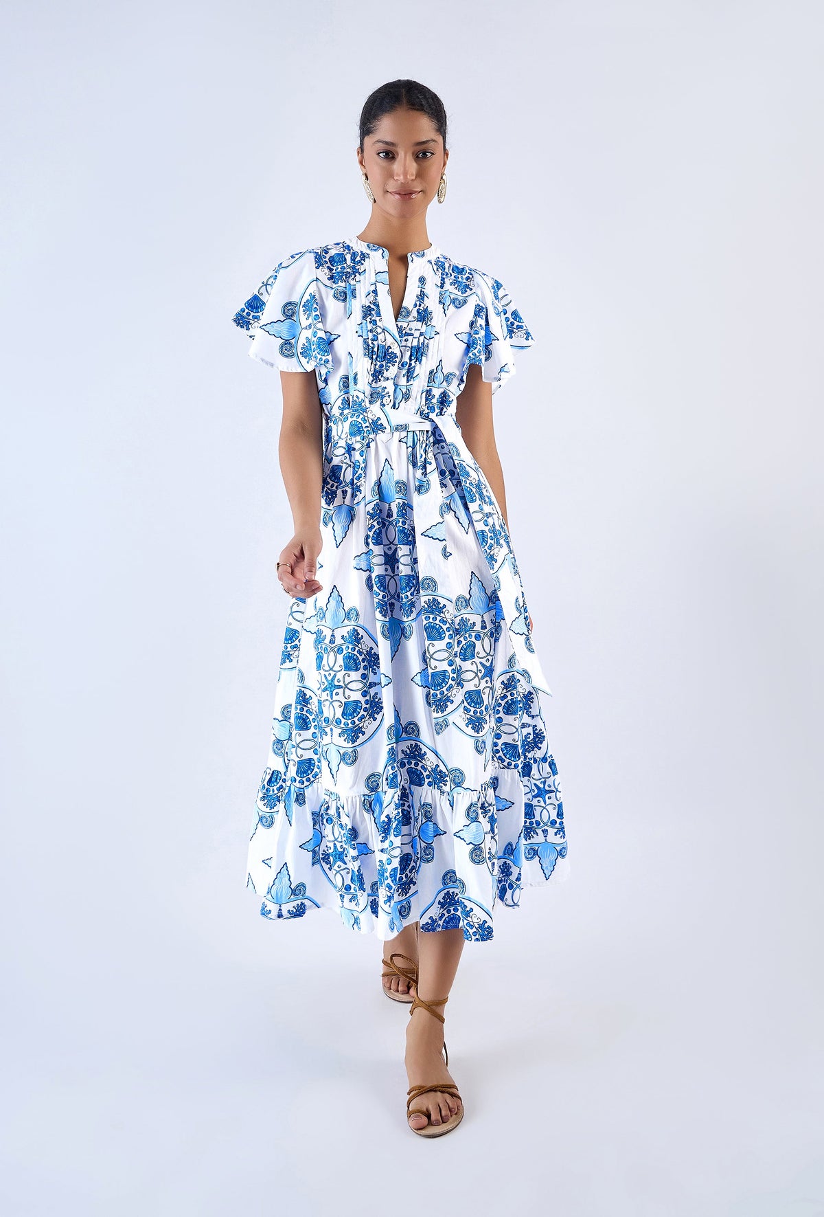 Cotton poplin midi dress with Nautilus print by Beyond by Vera, back view