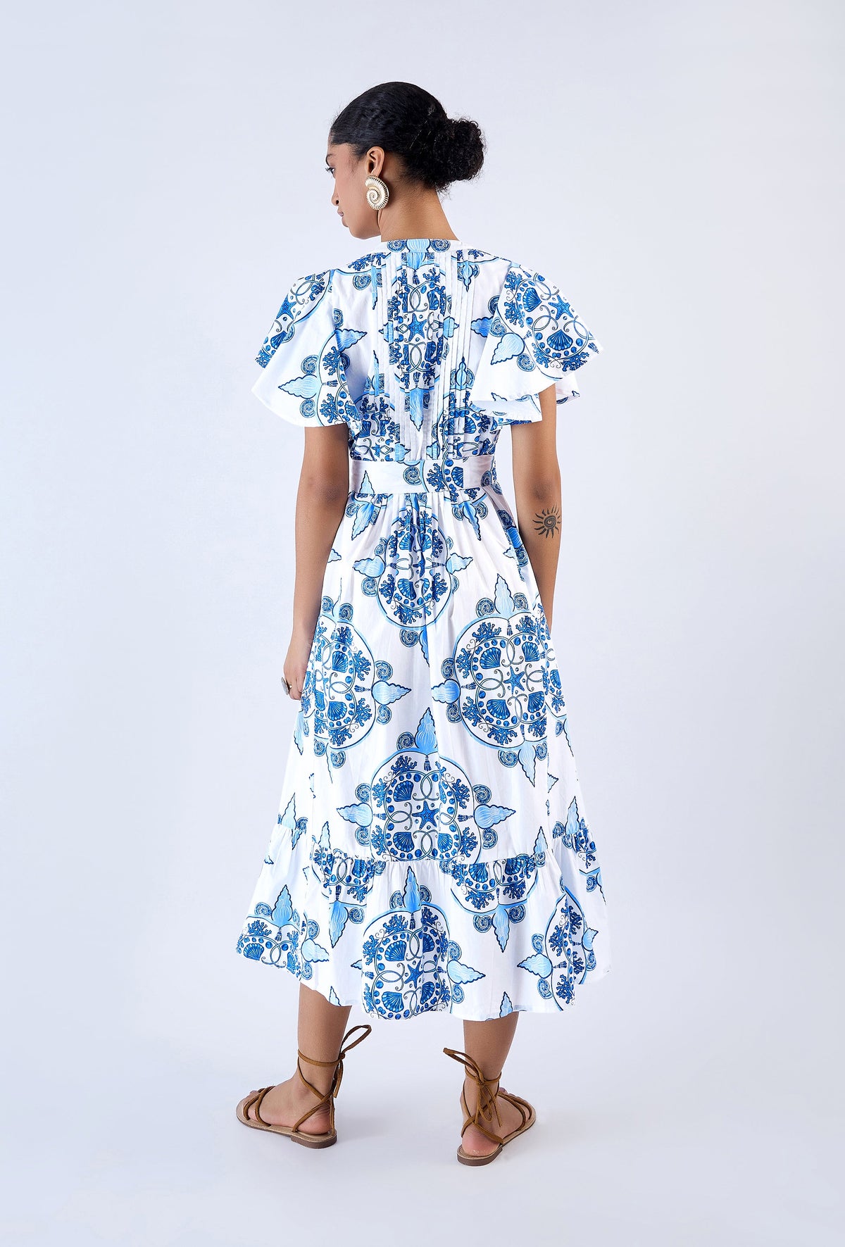 Beyond by Vera Leni dress with ruffled hem and belt detail, full-length view