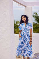 Beyond by Vera Leni cotton poplin dress with ruffled hem, side angle