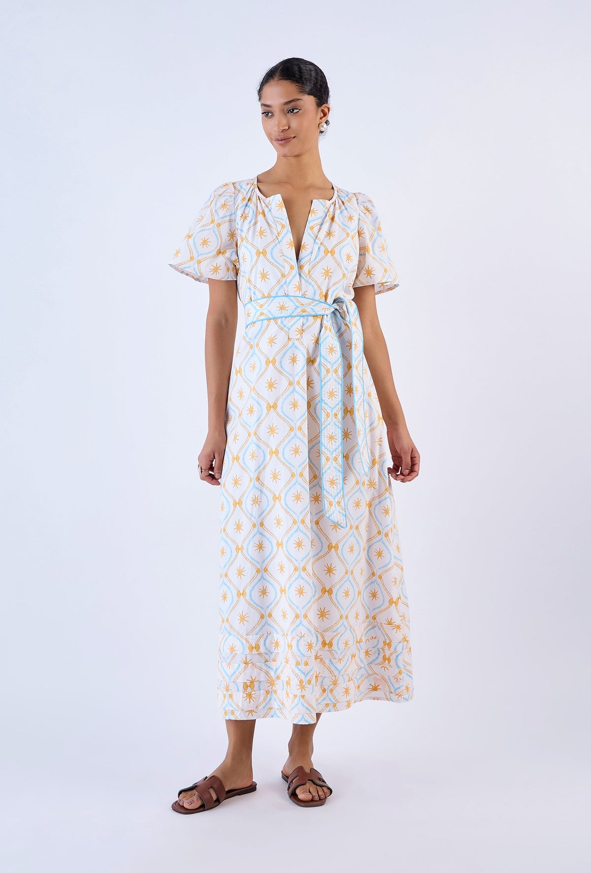 Multicolor Treasures print midi dress by Beyond by Vera, front view