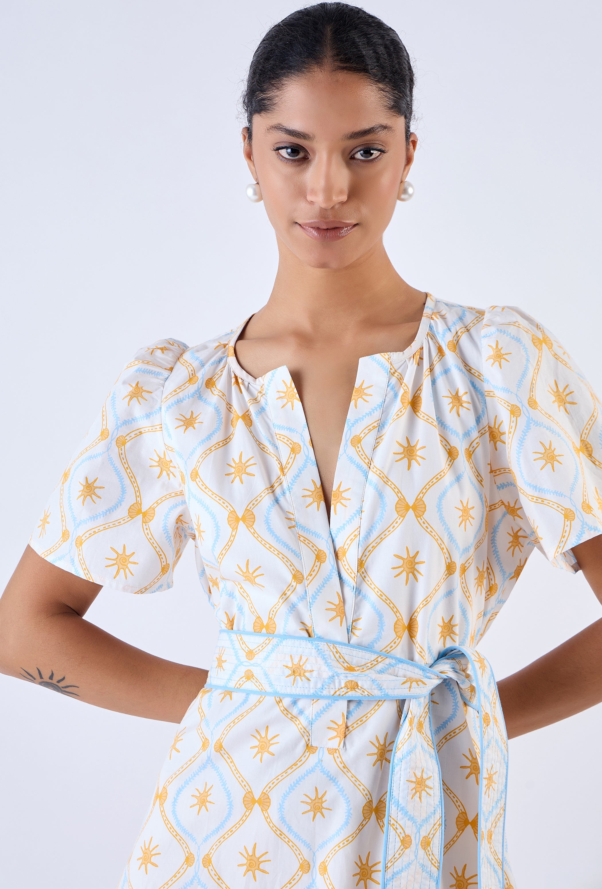 Multicolor Treasures print midi dress by Beyond by Vera, side view