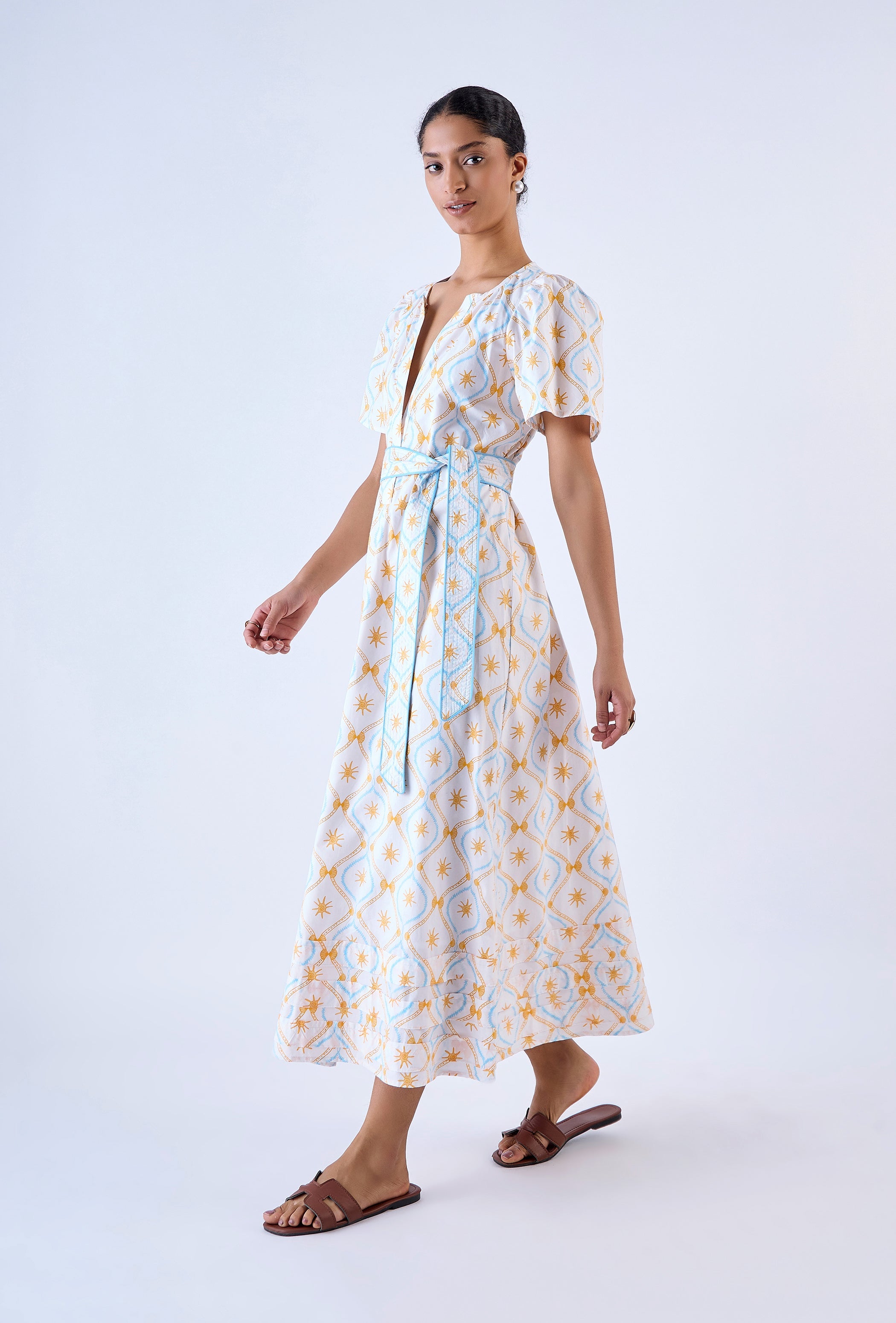 Multicolor Treasures print midi dress by Beyond by Vera, back view