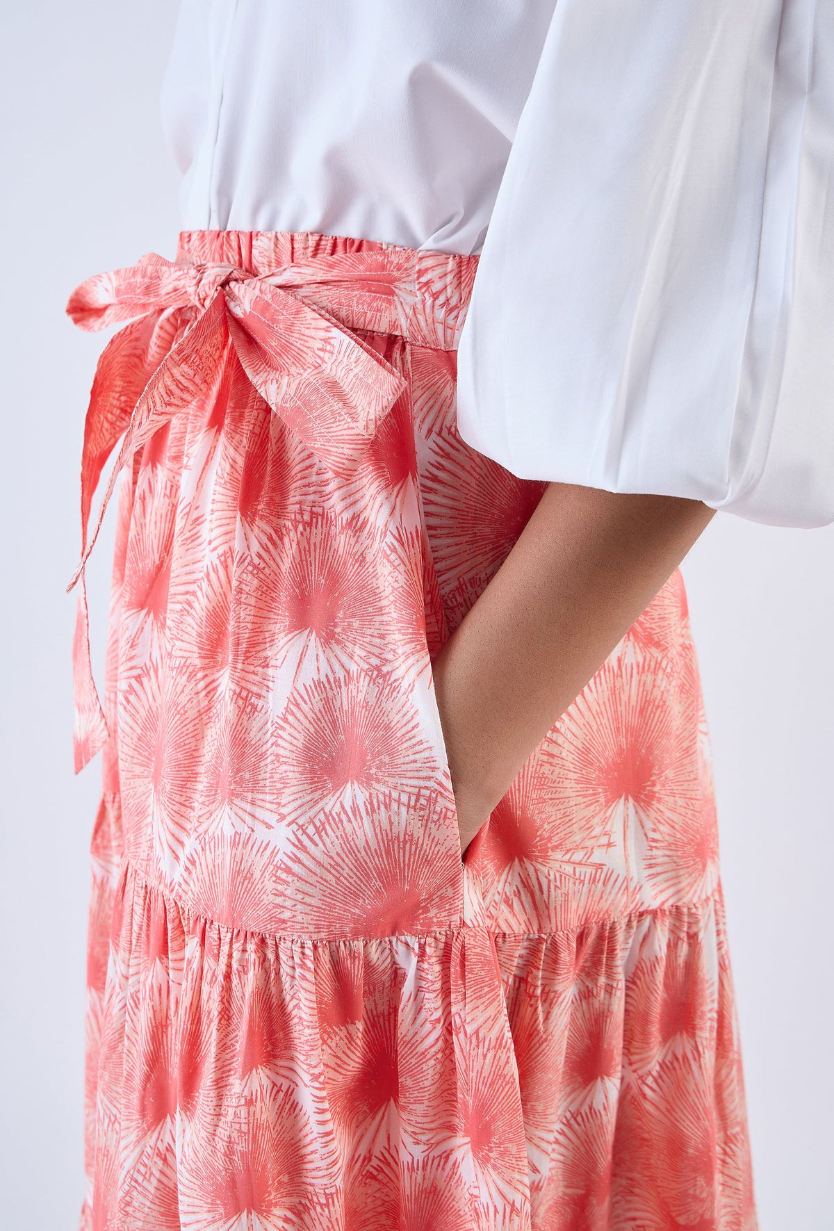 Cotton cambric midi skirt with elastic waist by Beyond by Vera, back view