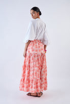 Monochrome palm print midi skirt by Beyond by Vera, full-length side view